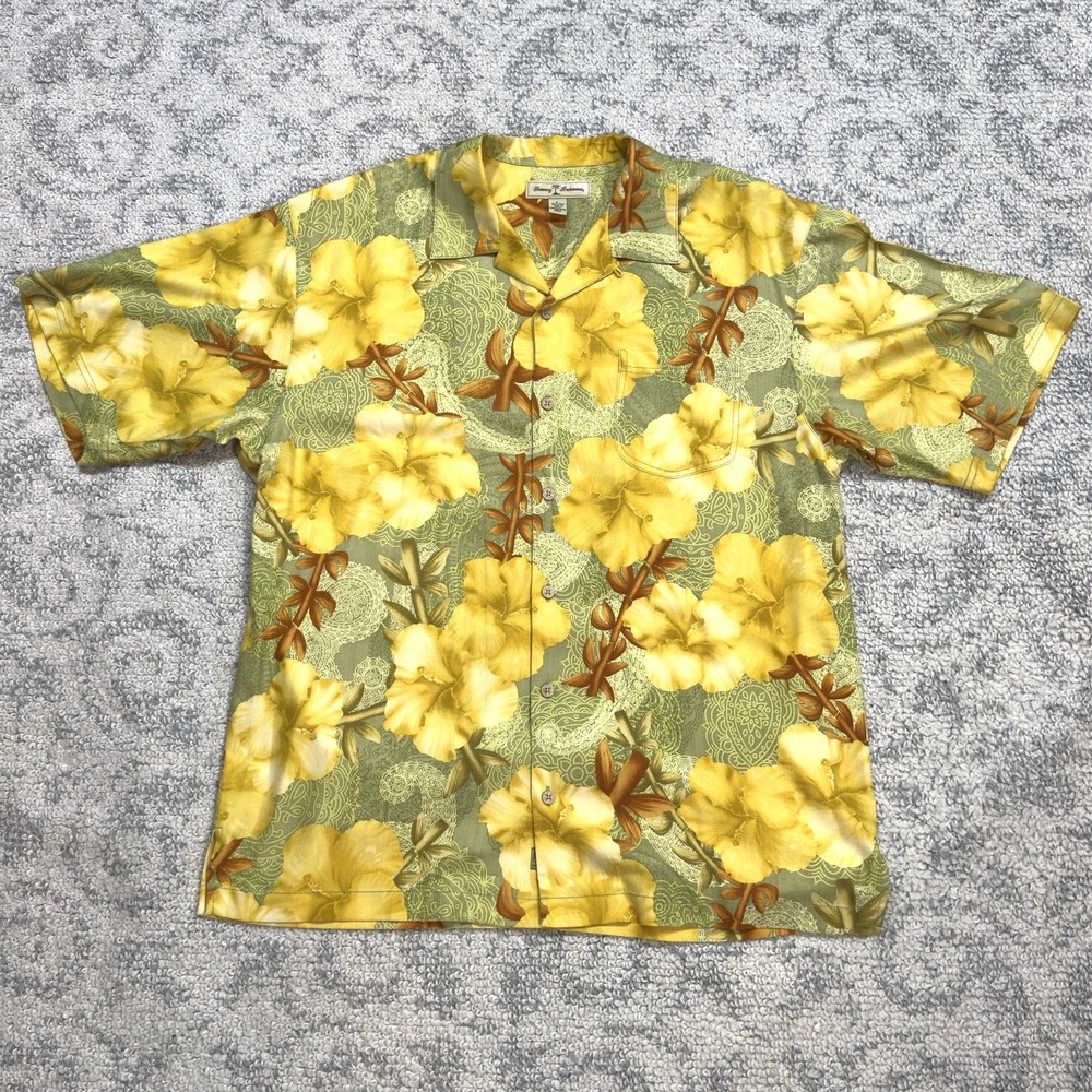 Tommy Bahama 100% Silk Hawaiian Hibiscus Floral Short Sleeve Shirt Size‎ Large